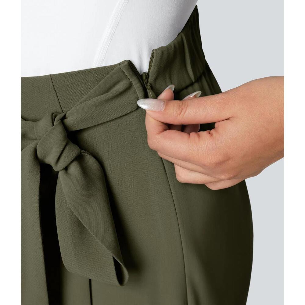 NWT Halara High Waisted Tie Side Wide Leg Work Pants Burnt Olive Size Large - Picture 8 of 16